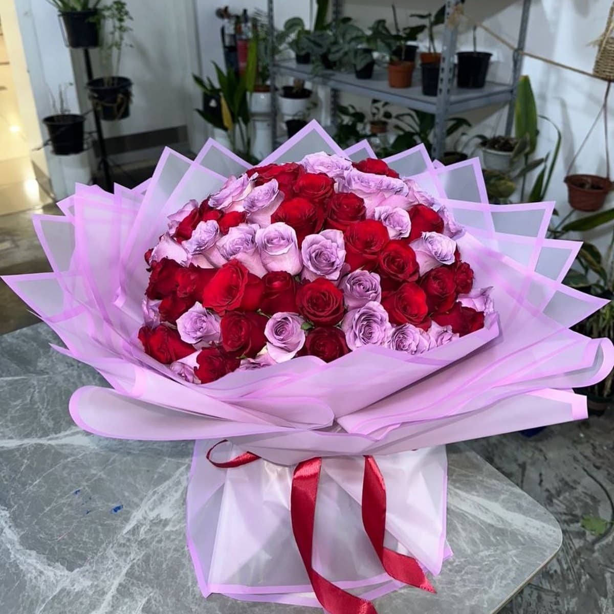 Ruby Lavender Romance – 60 Roses